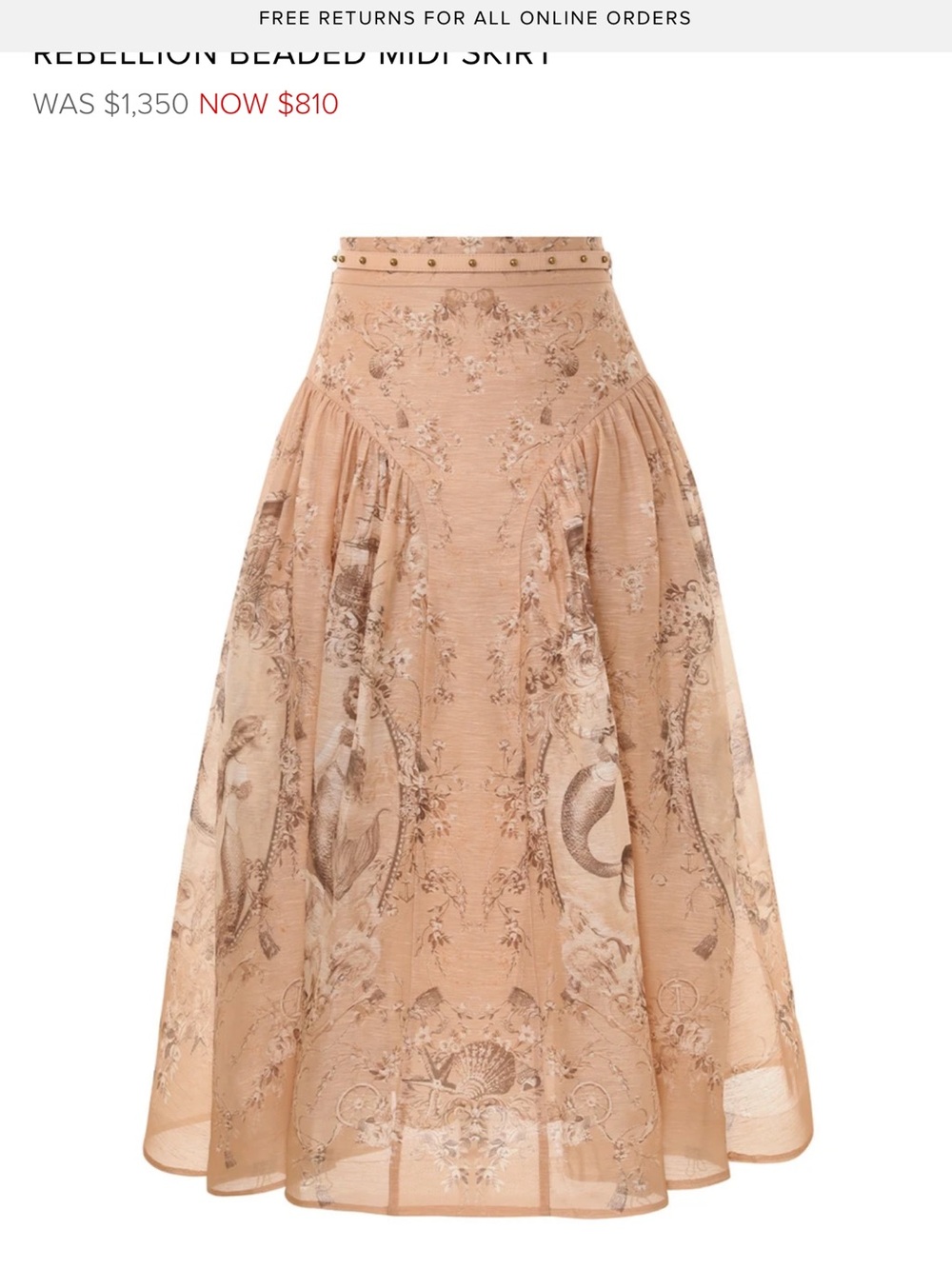 Zimmermann Cream Scenic Print A-Line Midi Skirt